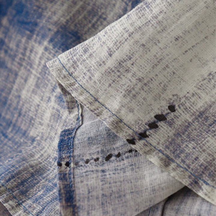 Camisa de algodón de manga larga con botones y efecto tie-dye con Buddha Stones