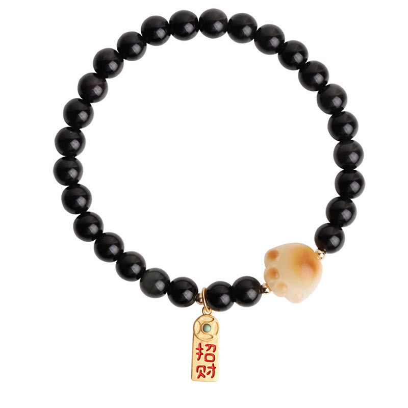 Pulsera purificadora con amuleto de la suerte y la fortuna con semillas de Bodhi y pata de gato de obsidiana negra y Buddha Stones - image 16