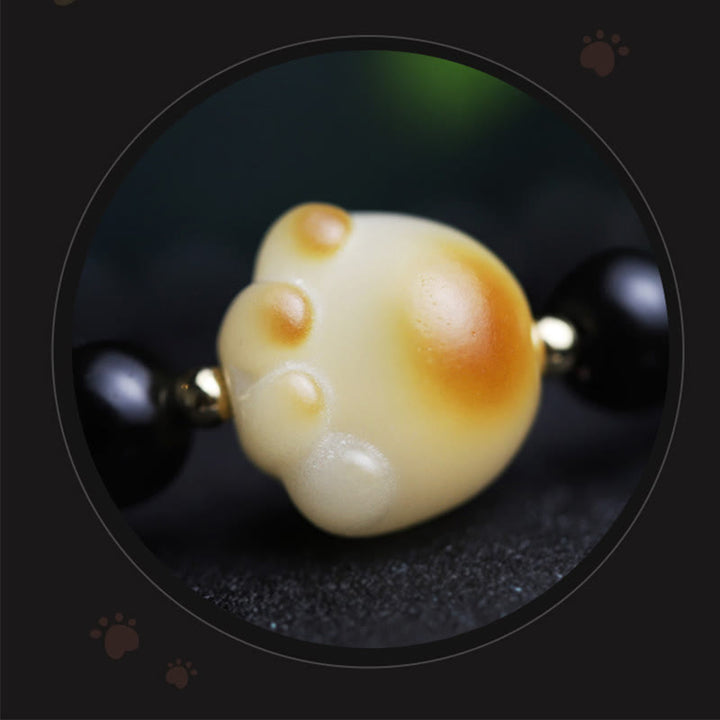 Pulsera purificadora con amuleto de la suerte y la fortuna con semillas de Bodhi y pata de gato de obsidiana negra y Buddha Stones - image 15