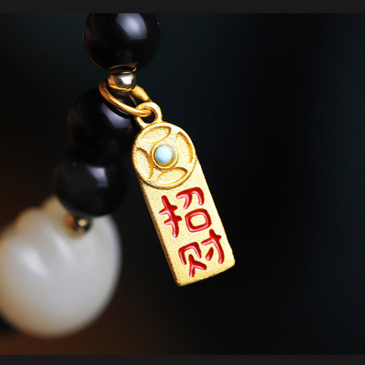 Pulsera purificadora con amuleto de la suerte y la fortuna con semillas de Bodhi y pata de gato de obsidiana negra y Buddha Stones - image 13