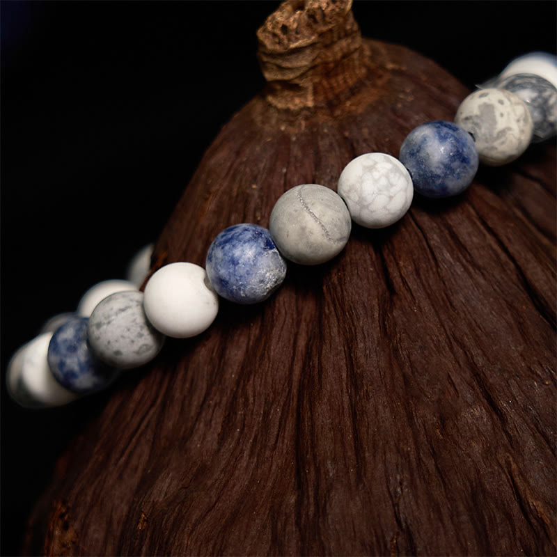 Pulsera de relajación con jaspe picasso, turquesa blanca y jaspe de puntos azules de Buddha Stones