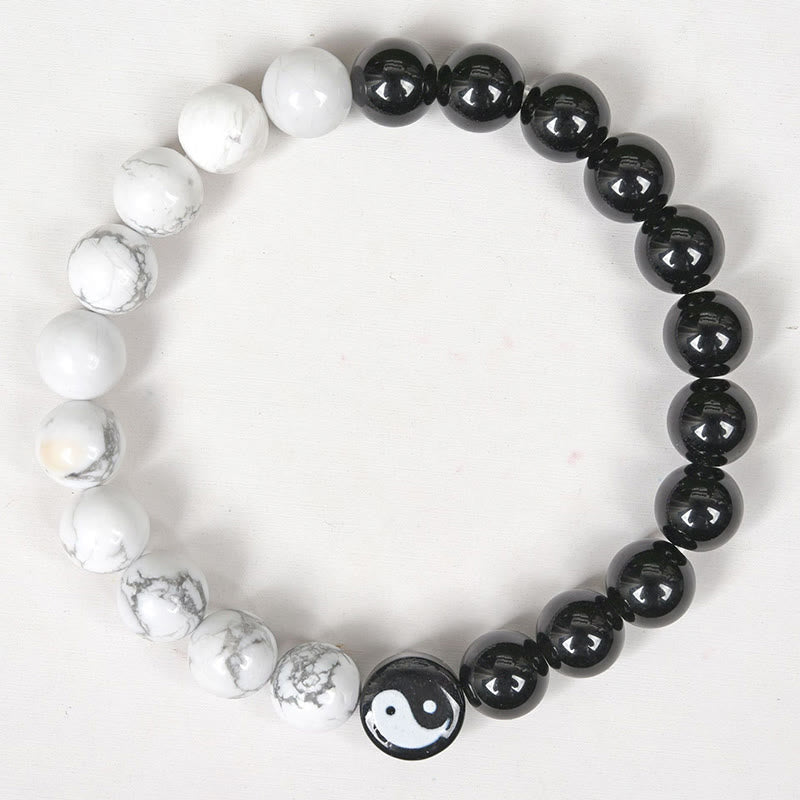 Pulsera de fuerza Yinyang Tai Chi con obsidiana natural y turquesa blanca y Buddha Stones