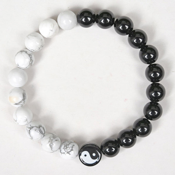 Pulsera de fuerza Yinyang Tai Chi con obsidiana natural y turquesa blanca y Buddha Stones