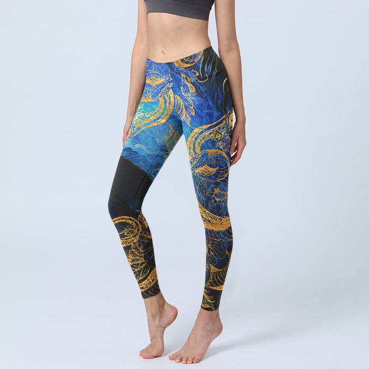 Leggings de yoga para mujer con estampado de hojas, flores, mariposas y serpientes negras y Buddha Stones - Negro - US18,UK/AU22,EU50 (4XL) - image 1