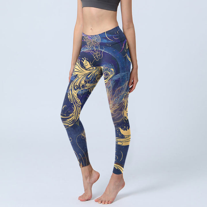 Leggings de yoga para mujer con estampado de nubes auspiciosas, peces koi azules y Buddha Stones - Azul medio - US18,UK/AU22,EU50 (4XL) - image 1