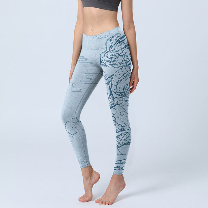 Leggings de yoga para mujer con estampado de nubes en espiral y dragón azul y Buddha Stones - Azul cielo claro - US18,UK/AU22,EU50 (4XL) - image 1