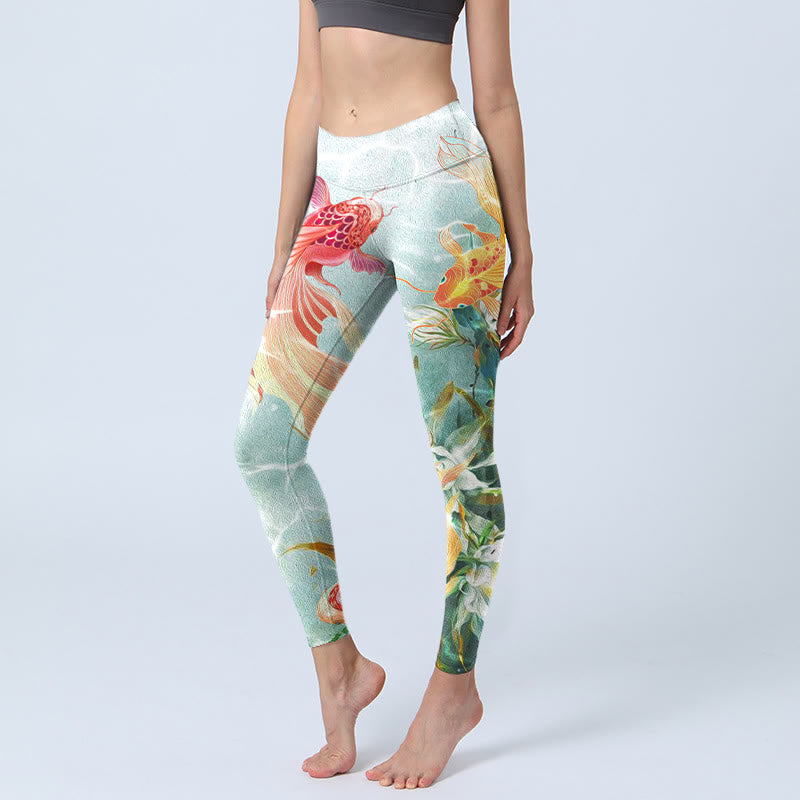 Leggings de yoga para mujer con estampado de ondas de agua, loto blanco, pez koi verde y Buddha Stones - Gotas de miel - US18,UK/AU22,EU50 (4XL) - image 1