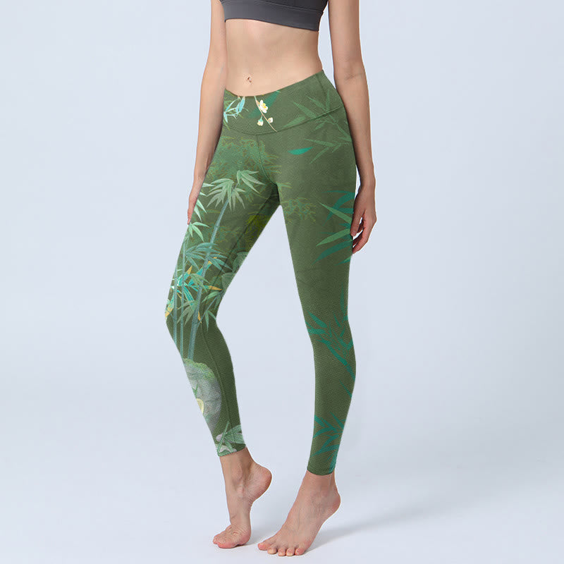 Leggings de yoga para mujer con estampado de flores y piedras de bambú verde y Buddha Stones - Verdemar - US18,UK/AU22,EU50 (4XL) - image 1