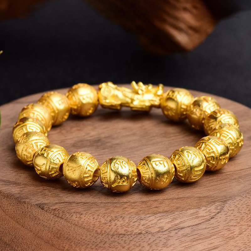 Pulsera de riqueza tallada con Om Mani Padme Hum y Buddha Stones PiXiu
