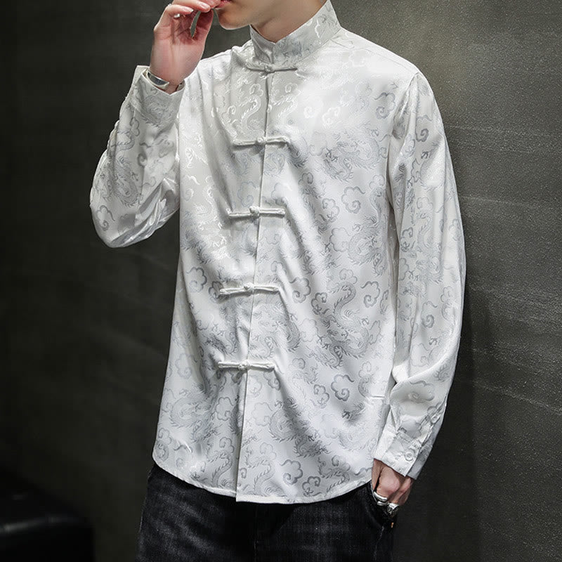 Chaqueta y camisa de lino para hombre con diseño informal de dragón y botones de Buddha Stones - image 15