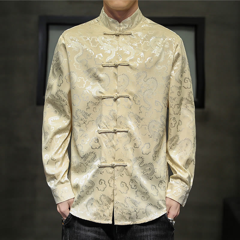 Chaqueta y camisa de lino para hombre con diseño informal de dragón y botones de Buddha Stones - image 39