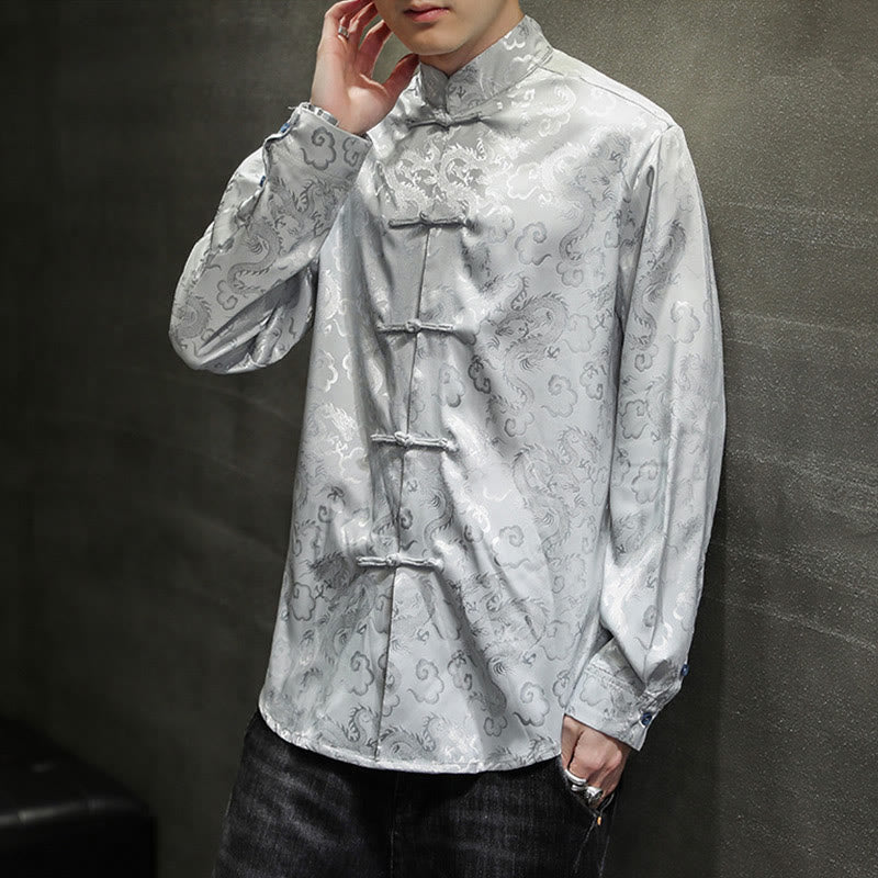 Chaqueta y camisa de lino para hombre con diseño informal de dragón y botones de Buddha Stones - image 23