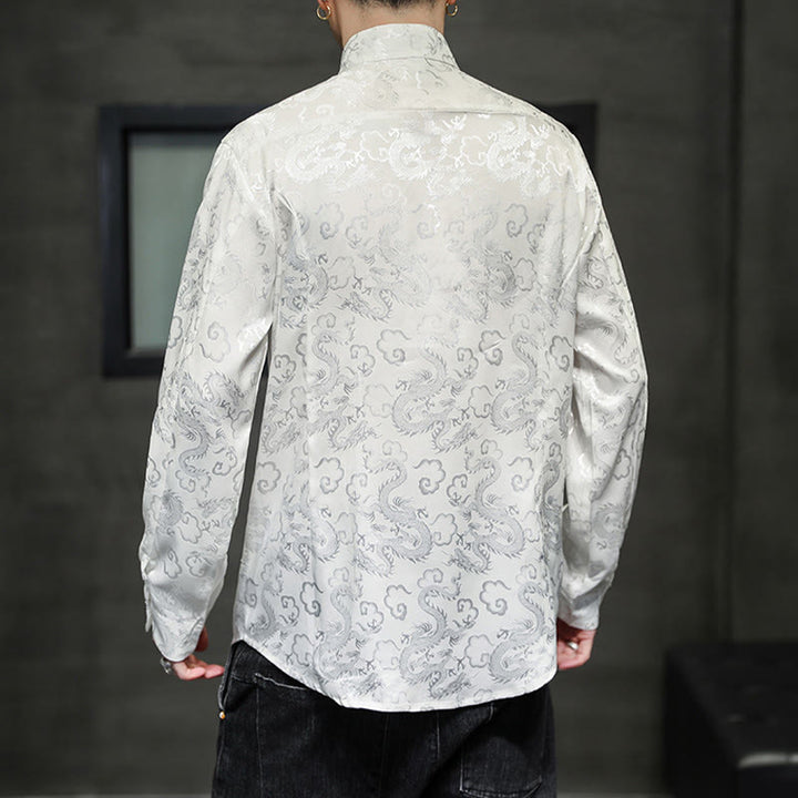 Chaqueta y camisa de lino para hombre con diseño informal de dragón y botones de Buddha Stones - image 17