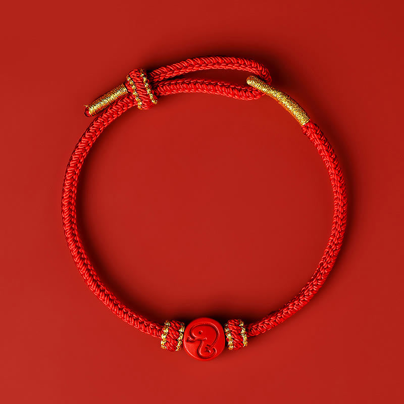 Pulsera de protección de la suerte con nudo de cinabrio y ocho hilos con Buddha Stones y zodíaco chino