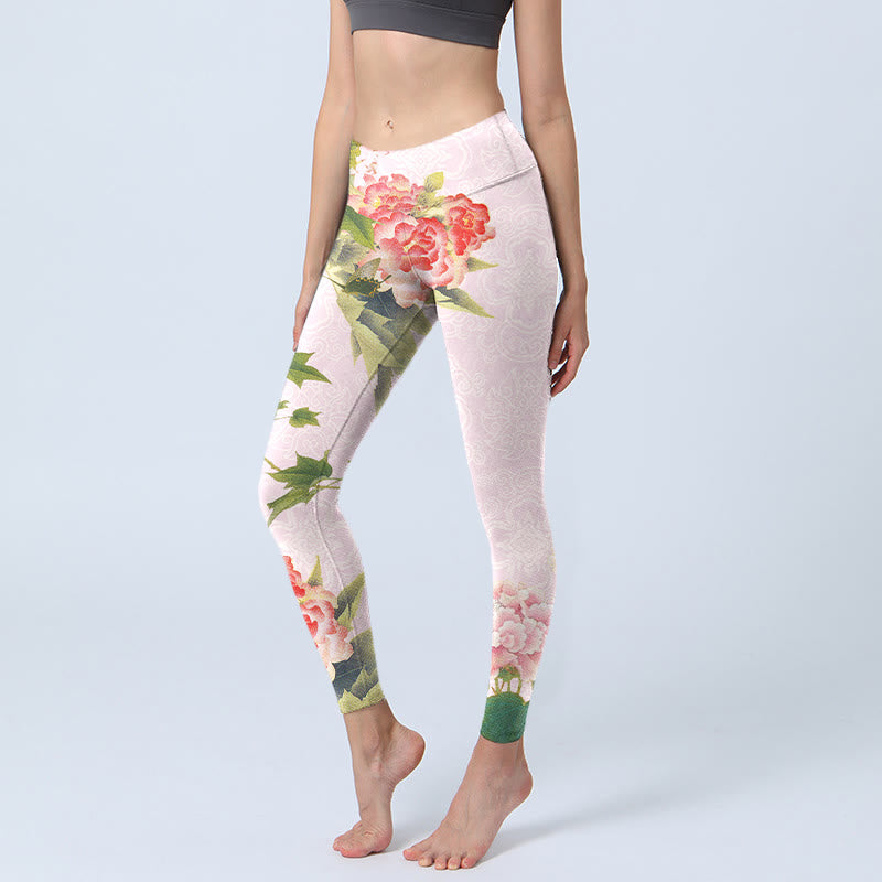 Leggings de yoga para mujer con estampado de flores y hojas de hibisco y Buddha Stones - Rosa - US18,UK/AU22,EU50 (4XL) - image 1