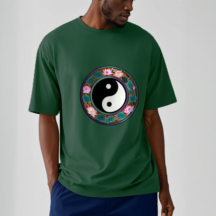 Camiseta de algodón con diseño de hojas de loto y yin yang y Buddha Stones - image 9