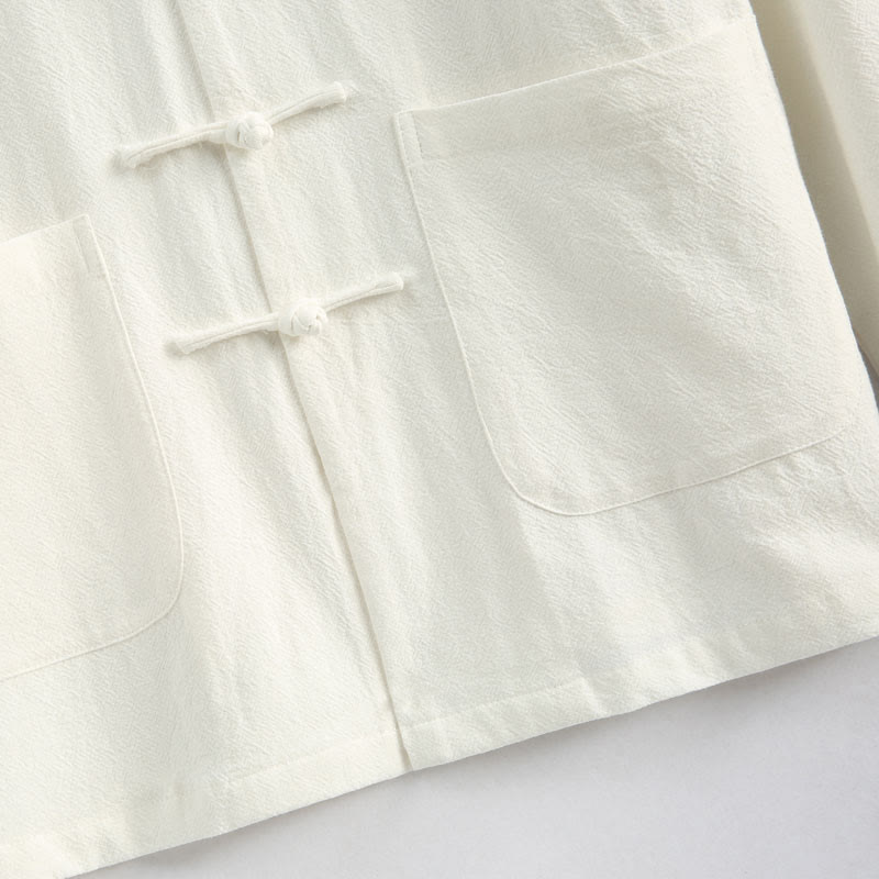 Traje Tang con bordado de grullas y Buddha Stones para Año Nuevo chino, Hanfu, manga larga, pantalones, ropa de algodón y lino, conjunto para hombre con bolsillos