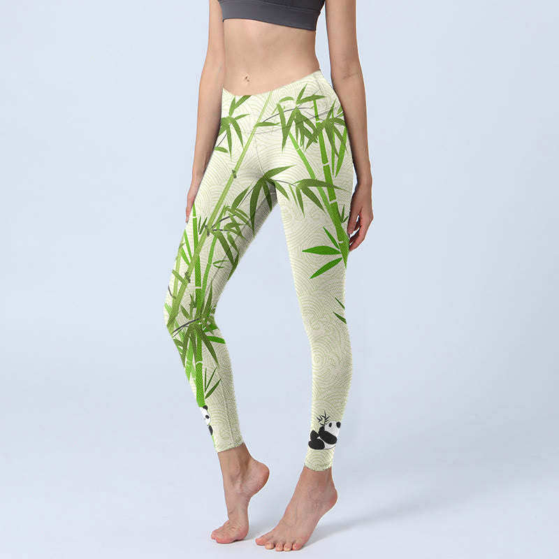 Leggings de yoga para mujer con estampado de ondas de nubes auspiciosas, pandas y piedras de Buddha Stones - Verde pálido - US18,UK/AU22,EU50 (4XL) - image 1
