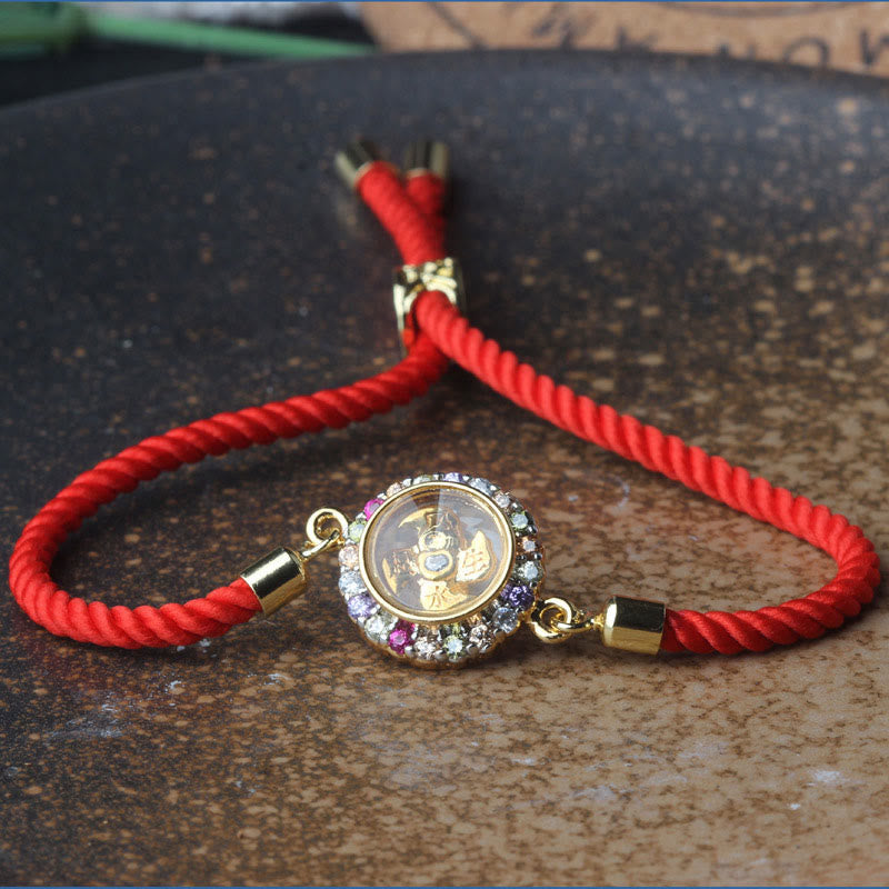 Pulsera trenzada con hilo rojo y Buddha Stones, color cobre y latón, molino de viento giratorio, Feng Sheng Shui, Qi Fu