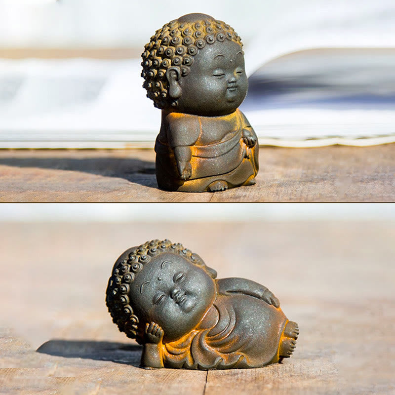 Estatua de resina fundida con óxido de hierro en polvo de Buddha Stones de pie, tumbado, sentado y pequeño, para decoración del hogar