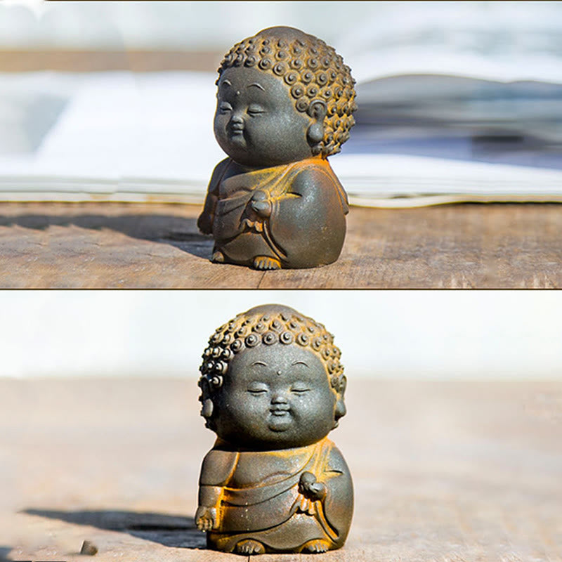 Estatua de resina fundida con óxido de hierro en polvo de Buddha Stones de pie, tumbado, sentado y pequeño, para decoración del hogar