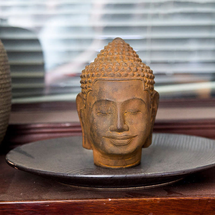 Estatua de resina fundida con óxido de hierro y cabeza de Buddha Stones de Buda para decoración del hogar