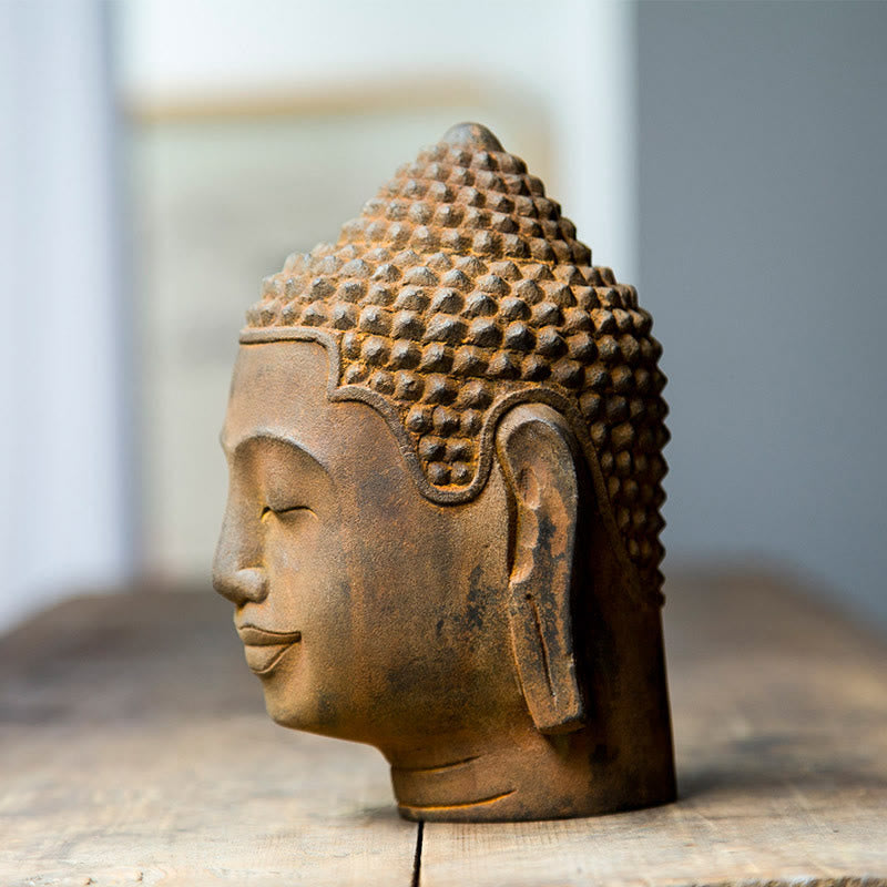 Estatua de resina fundida con óxido de hierro y cabeza de Buddha Stones de Buda para decoración del hogar