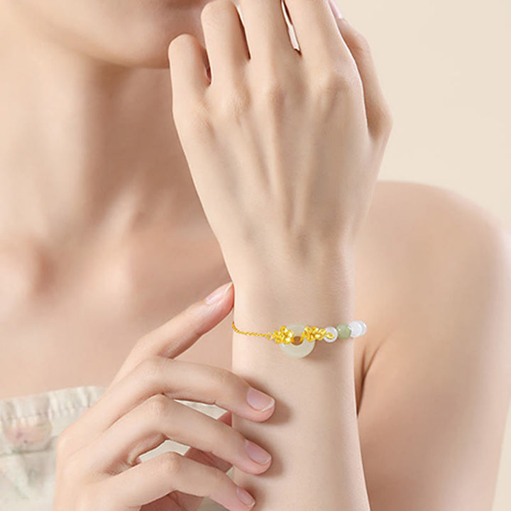 Pulsera de plata de ley 999 con Buddha Stones, jade hetiano crisoberilo y amor - image 3