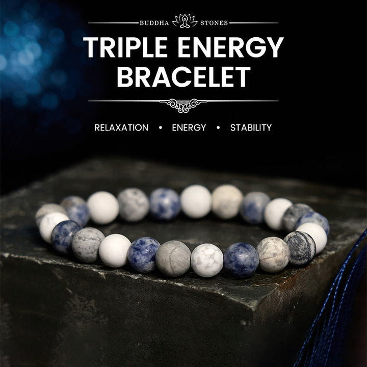 Pulsera de relajación con jaspe picasso, turquesa blanca y jaspe de puntos azules de Buddha Stones