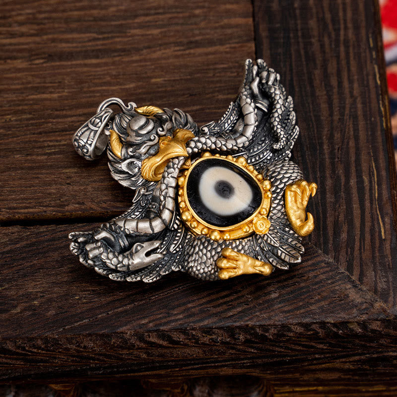 Collar con colgante de Buddha Stones de plata de ley 925 con cuentas de Dzi tibetanas y pájaro Garuda - image 5