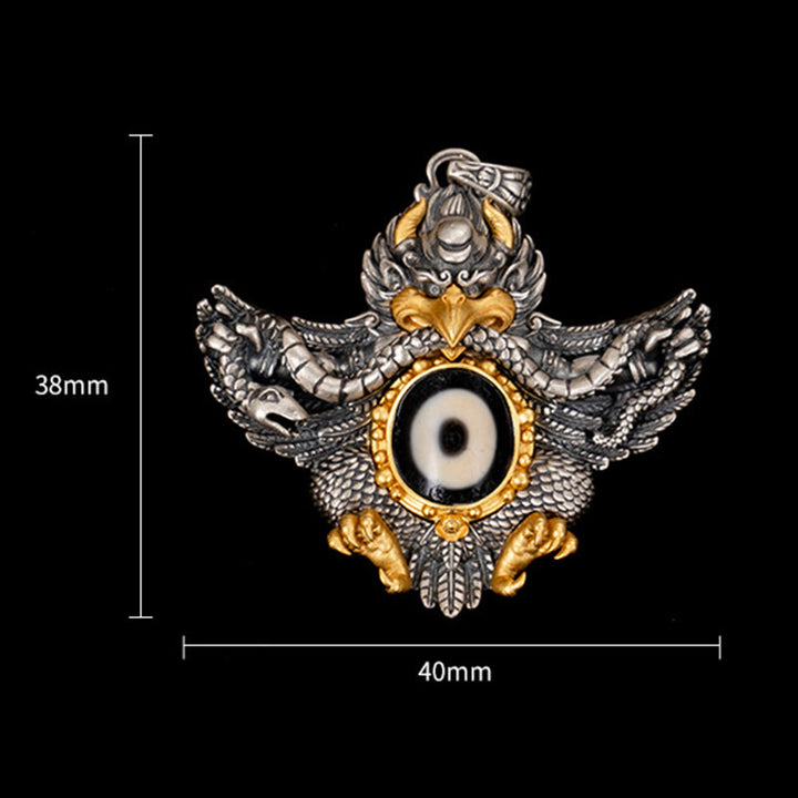 Collar con colgante de Buddha Stones de plata de ley 925 con cuentas de Dzi tibetanas y pájaro Garuda - image 9