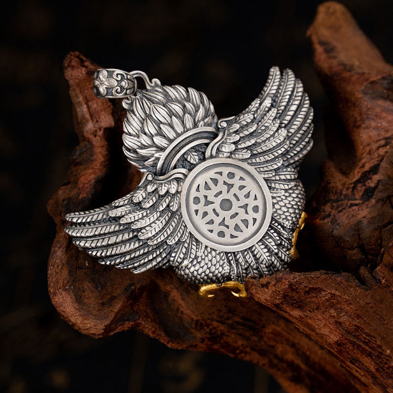 Collar con colgante de Buddha Stones de plata de ley 925 con cuentas de Dzi tibetanas y pájaro Garuda - image 2