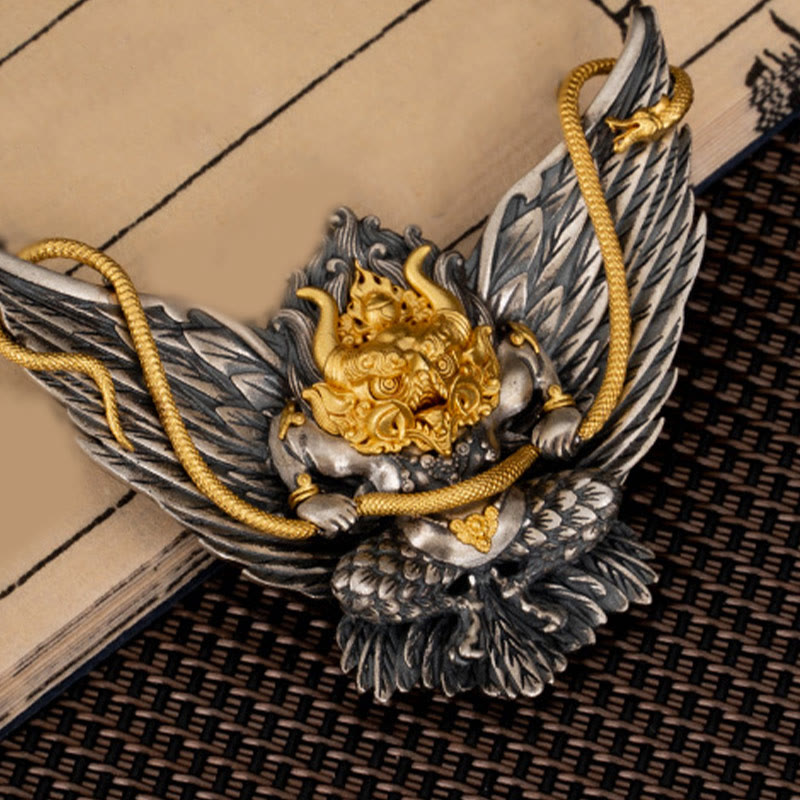 Collar con colgante de plata de ley 925 con Buddha Stones , pájaro tibetano Garuda, dragón, serpiente y sabiduría - image 6