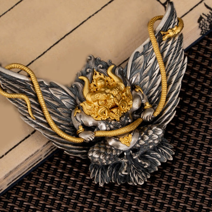 Collar con colgante de plata de ley 925 con Buddha Stones , pájaro tibetano Garuda, dragón, serpiente y sabiduría - image 6