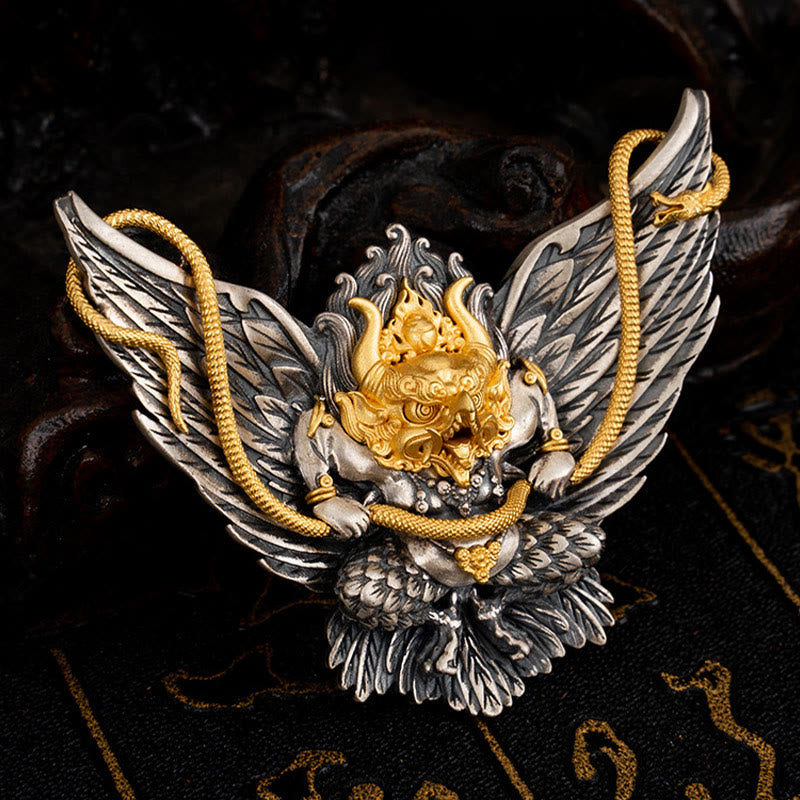 Collar con colgante de plata de ley 925 con Buddha Stones , pájaro tibetano Garuda, dragón, serpiente y sabiduría - image 5