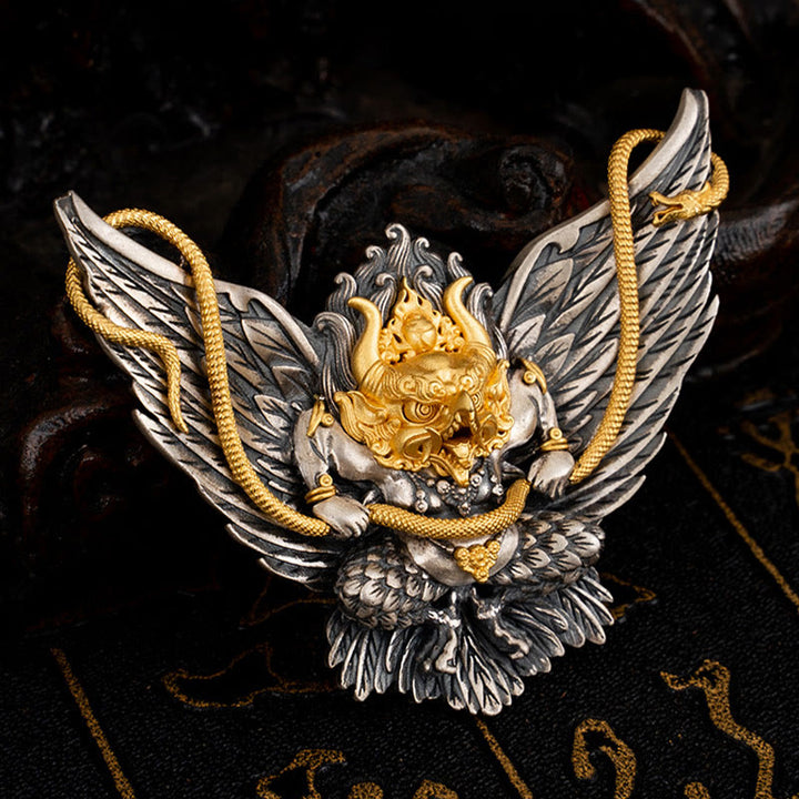 Collar con colgante de plata de ley 925 con Buddha Stones , pájaro tibetano Garuda, dragón, serpiente y sabiduría - image 5