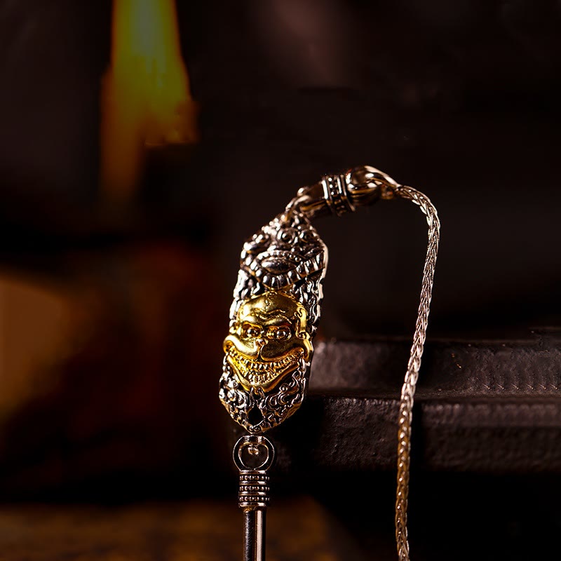 Collar con colgante de protección de cuentas Dzi de la diosa de la riqueza tibetana Zakiram de plata de ley 925 con Buddha Stones