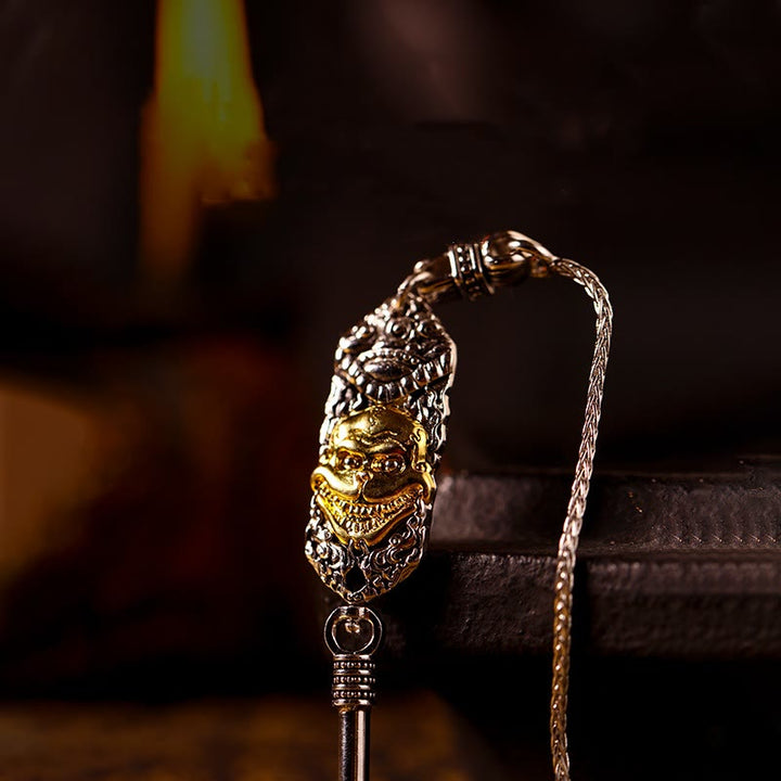 Collar con colgante de protección de cuentas Dzi de la diosa de la riqueza tibetana Zakiram de plata de ley 925 con Buddha Stones