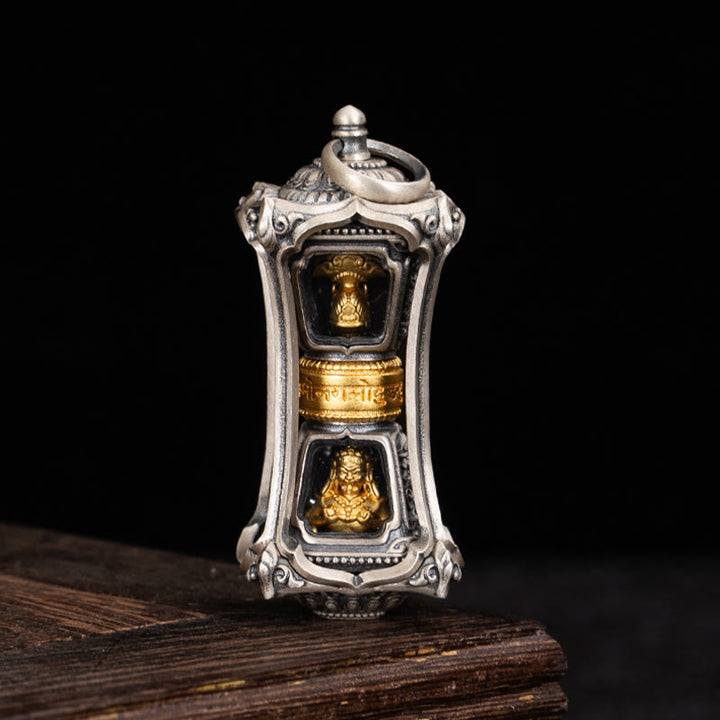 Collar con colgante de bendición de la diosa de la riqueza tibetana Zakiram de plata de ley 925 con Buddha Stones