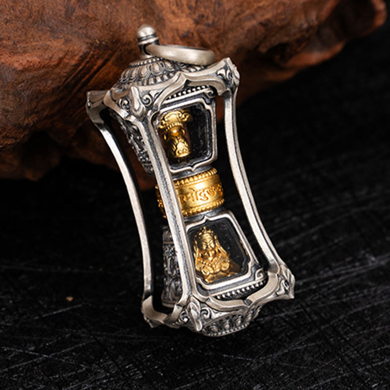 Collar con colgante de bendición de la diosa de la riqueza tibetana Zakiram de plata de ley 925 con Buddha Stones