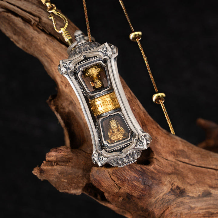 Collar con colgante de bendición de la diosa de la riqueza tibetana Zakiram de plata de ley 925 con Buddha Stones