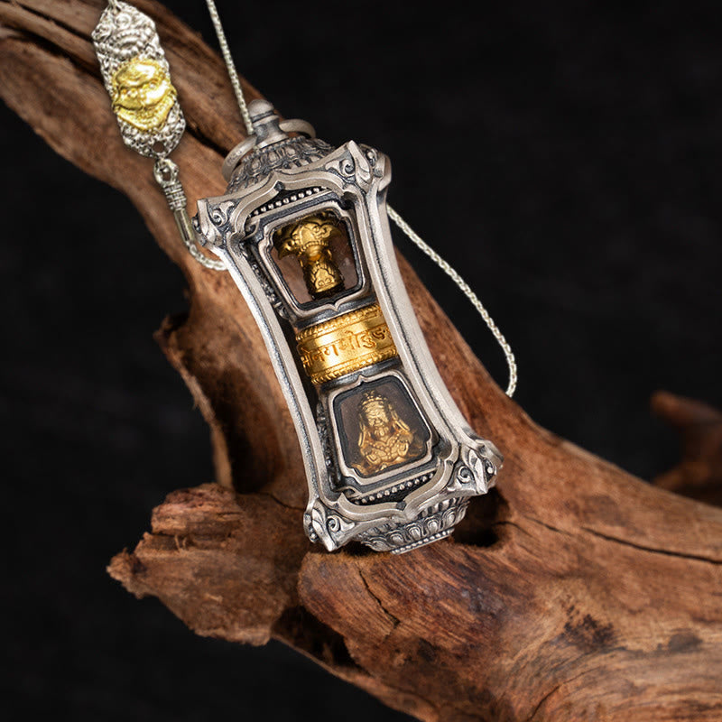 Collar con colgante de bendición de la diosa de la riqueza tibetana Zakiram de plata de ley 925 con Buddha Stones