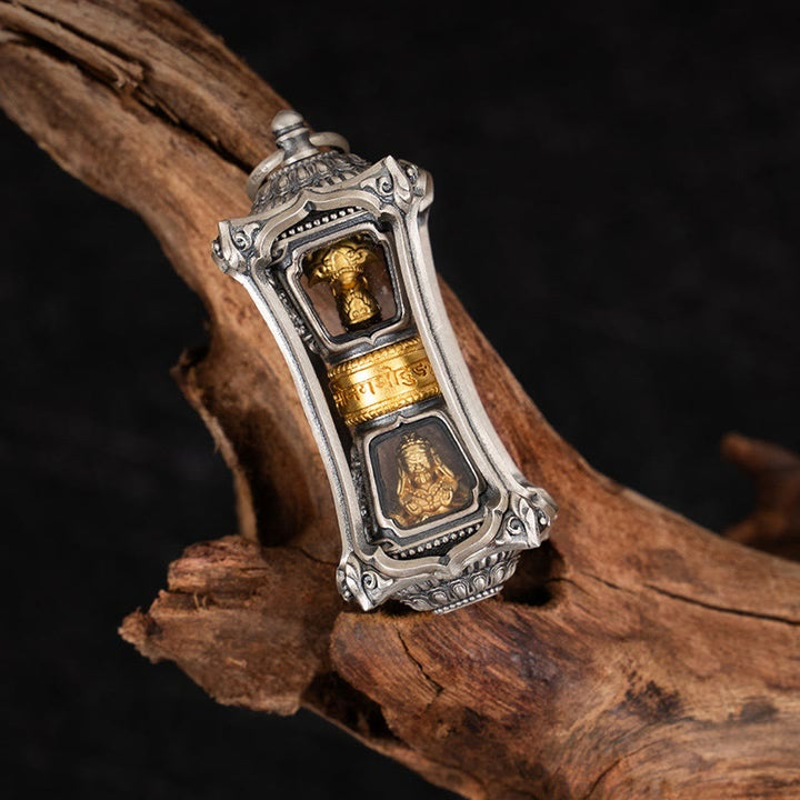 Collar con colgante de bendición de la diosa de la riqueza tibetana Zakiram de plata de ley 925 con Buddha Stones