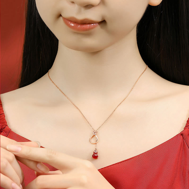 Colgante de plata de ley 925 con forma de calabaza, calcedonia y ágata roja , con Buddha Stones y bolsa de la suerte que da confianza - image 2