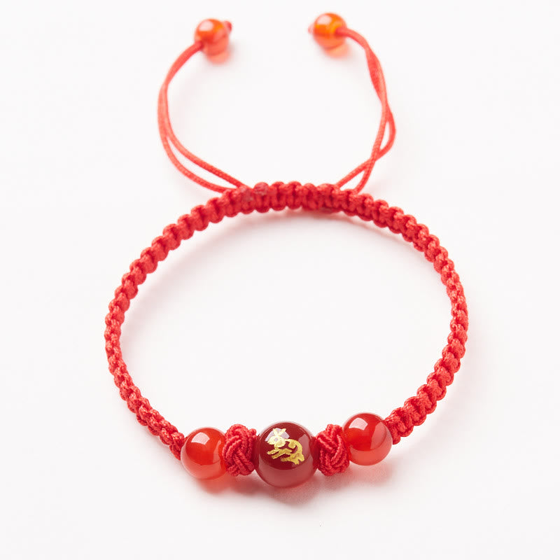 Pulsera trenzada de hilo rojo con ágata roja natural del zodíaco chino y Buddha Stones