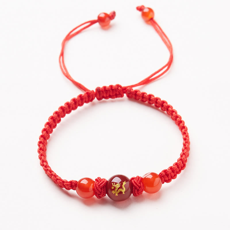 Pulsera trenzada de hilo rojo con ágata roja natural del zodíaco chino y Buddha Stones