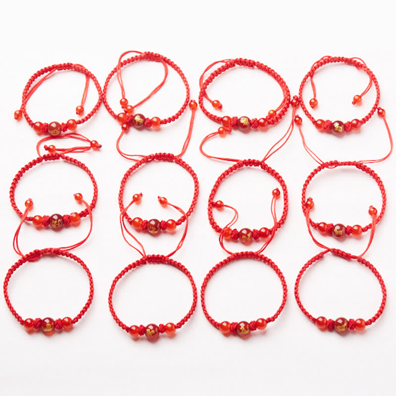 Pulsera trenzada de hilo rojo con ágata roja natural del zodíaco chino y Buddha Stones