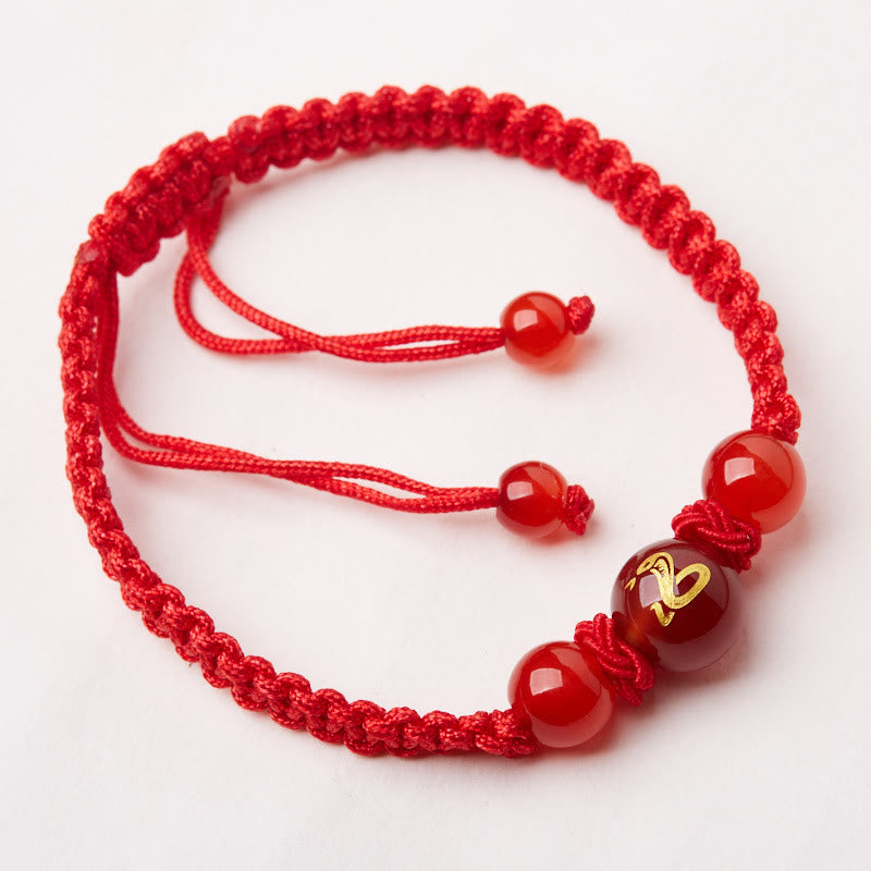 Pulsera trenzada de hilo rojo con ágata roja natural del zodíaco chino y Buddha Stones