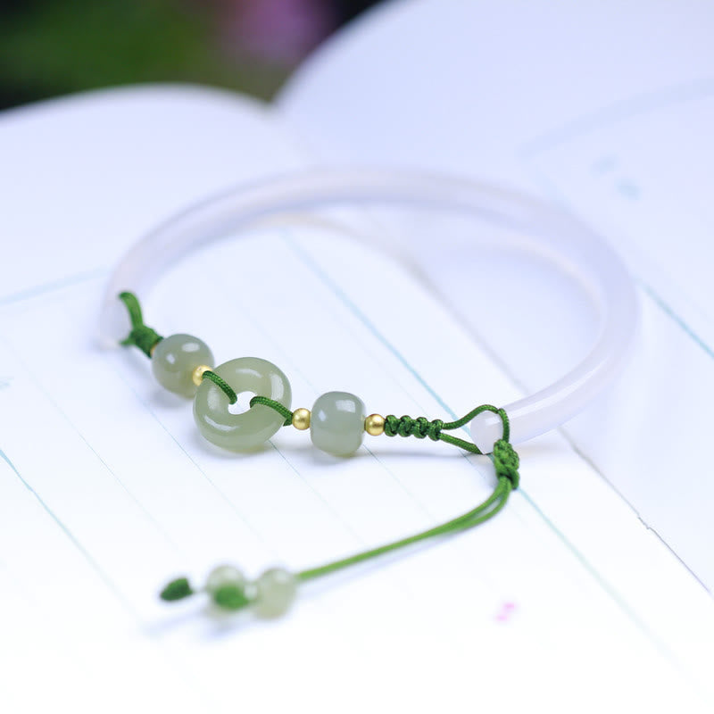 Pulsera con hebilla de paz y cuentas de jade hetiano de ágata blanca natural de Buddha Stones
