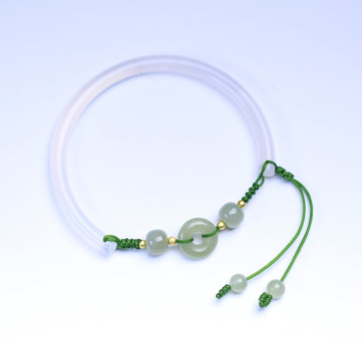 Pulsera con hebilla de paz y cuentas de jade hetiano de ágata blanca natural de Buddha Stones
